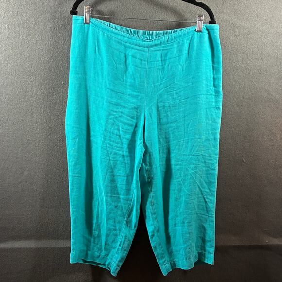 chicos women linen capris large blue cropped coastal beach vacation resortwear